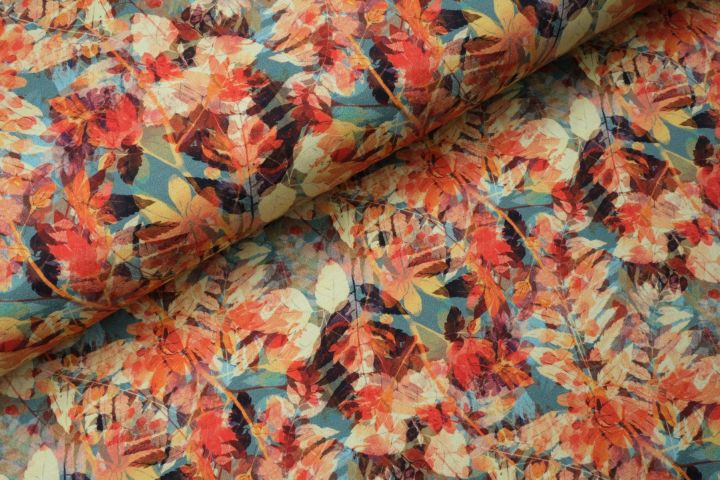 Branches And Flower Tricot Zeegroen - Megan Blue Fabrics